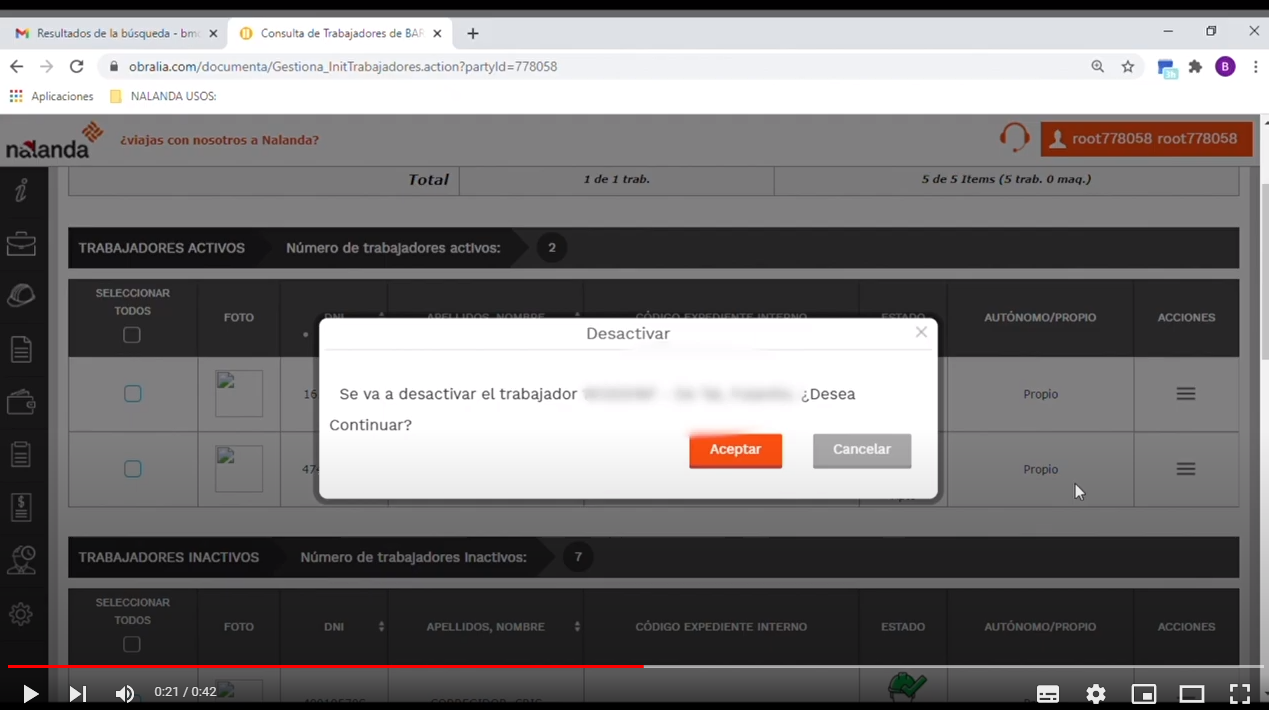 desactivar trabajadores